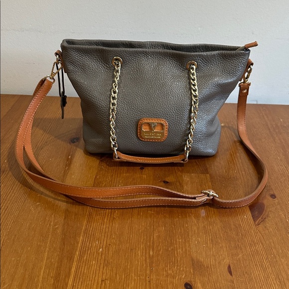 VALENTINA TRADIZIONEITALIANA Gray and Tan Leather Bag